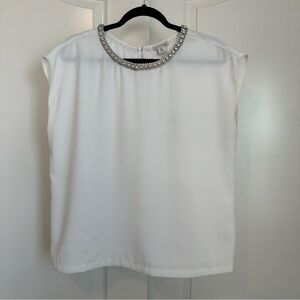 Mercer & Madison White Blouse with Embellished Collar Size L